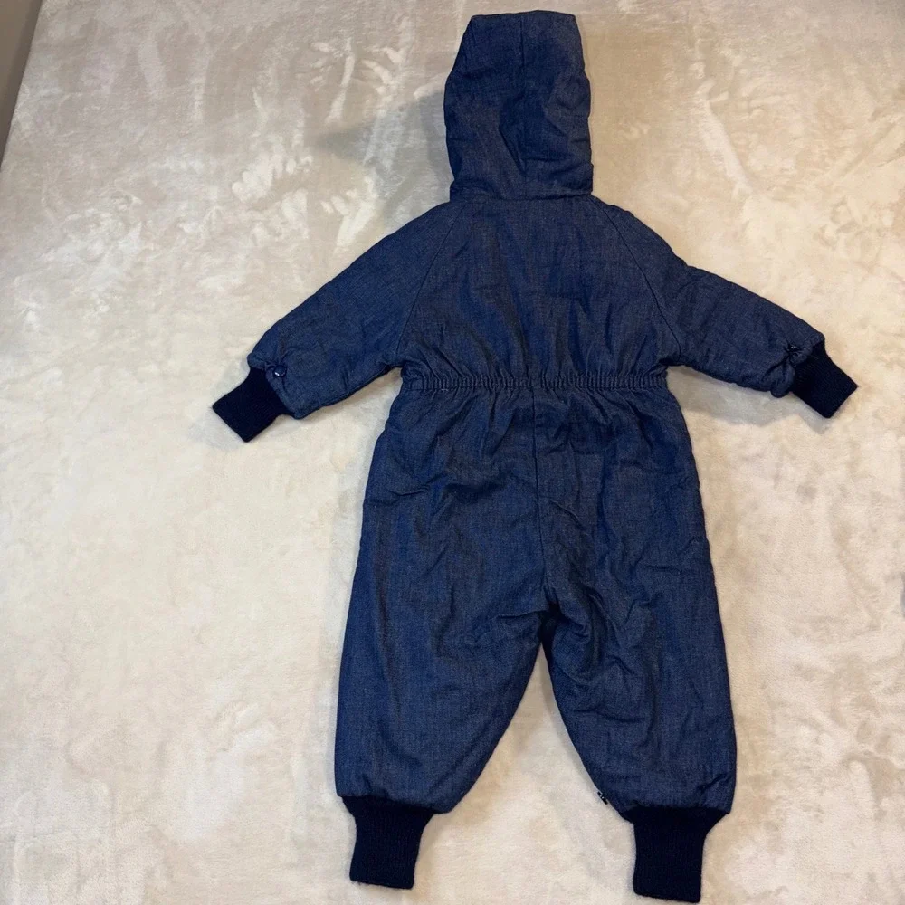 Vintage OshKosh Bgosh Denim Snowsuit Plaid Lined Bunting Mittens Booties 18M